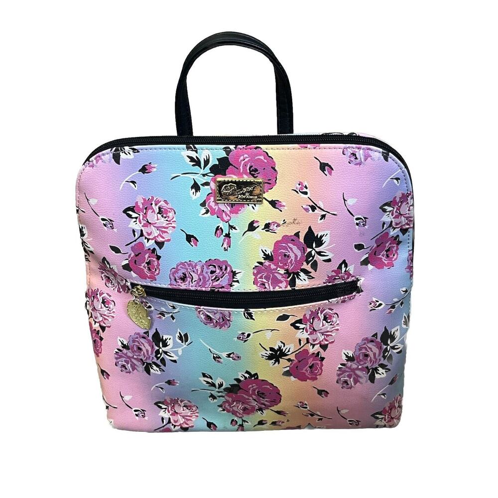 Betsey Johnson backpack in floralprint with clear pink sleeve 11x11